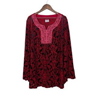 Bedford Fair Embroidered Rhinestone Velvet Burnout Top